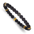 Gold-Tone Antiqued Black Lava Stone Stainless Steel Bracelet