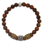 Gold-Tone Antiqued Wood Stainless Steel Bracelet