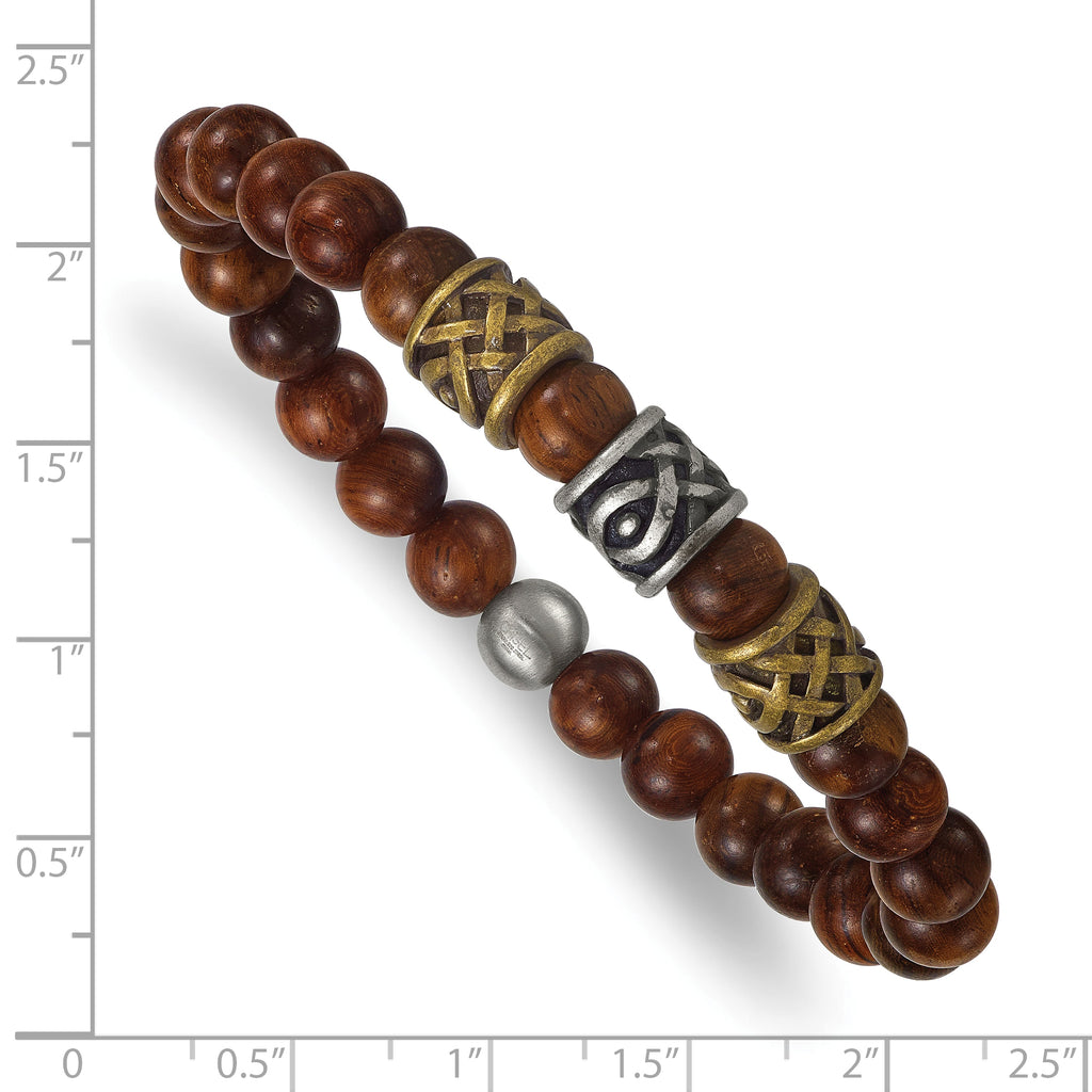 Gold-Tone Antiqued Wood Stainless Steel Bracelet