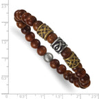 Gold-Tone Antiqued Wood Stainless Steel Bracelet