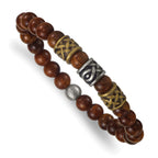 Gold-Tone Antiqued Wood Stainless Steel Bracelet