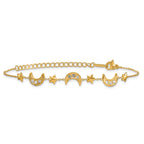 Gold-Tone Polished Crystal Moon and Stars Stainless Steel Bracelet