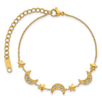 Gold-Tone Polished Crystal Moon and Stars Stainless Steel Bracelet