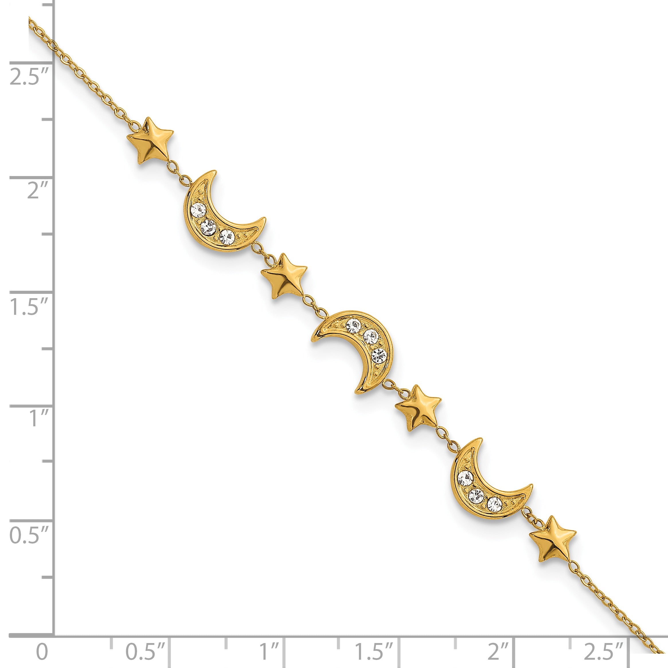 Gold-Tone Polished Crystal Moon and Stars Stainless Steel Bracelet