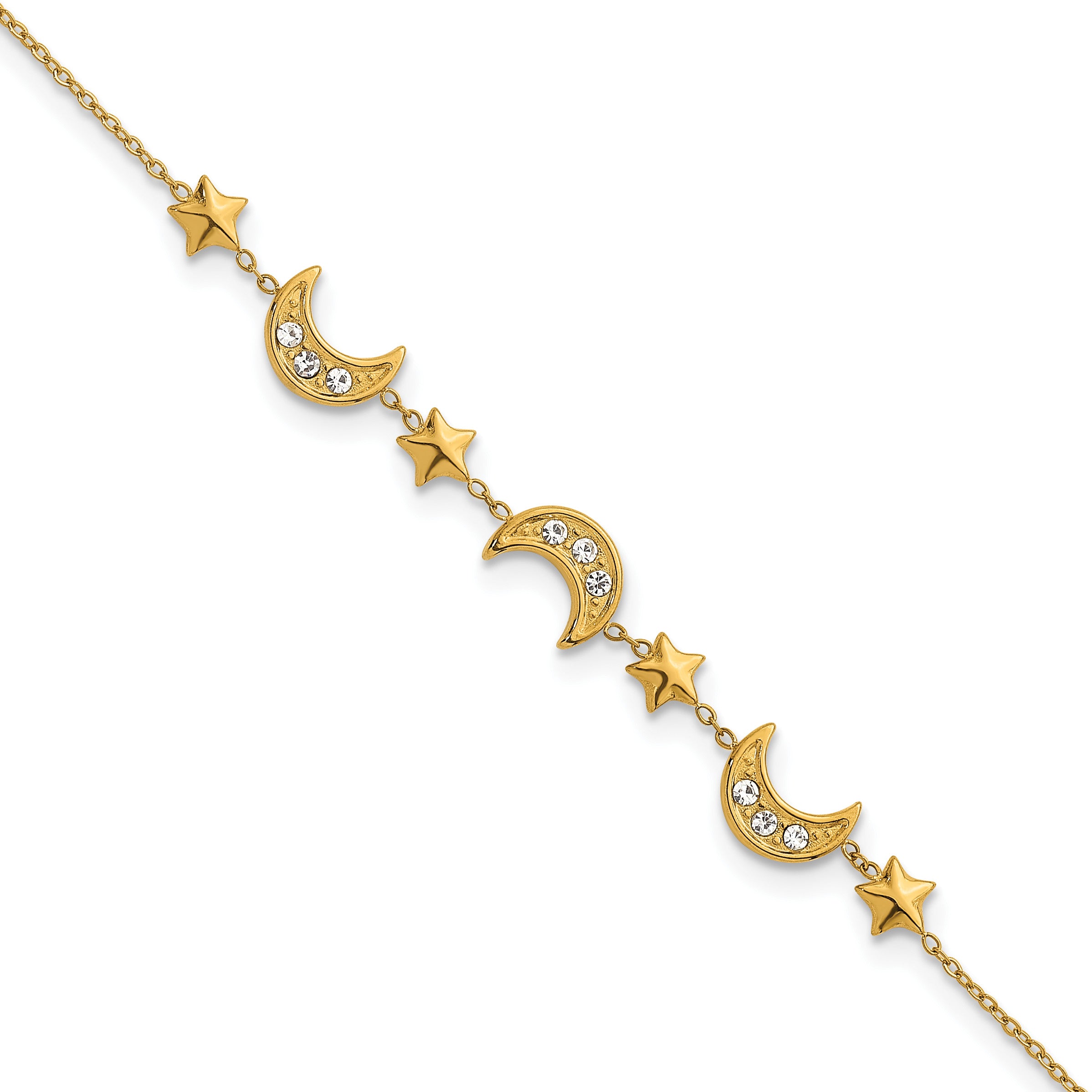 Gold-Tone Polished Crystal Moon and Stars Stainless Steel Bracelet Main image