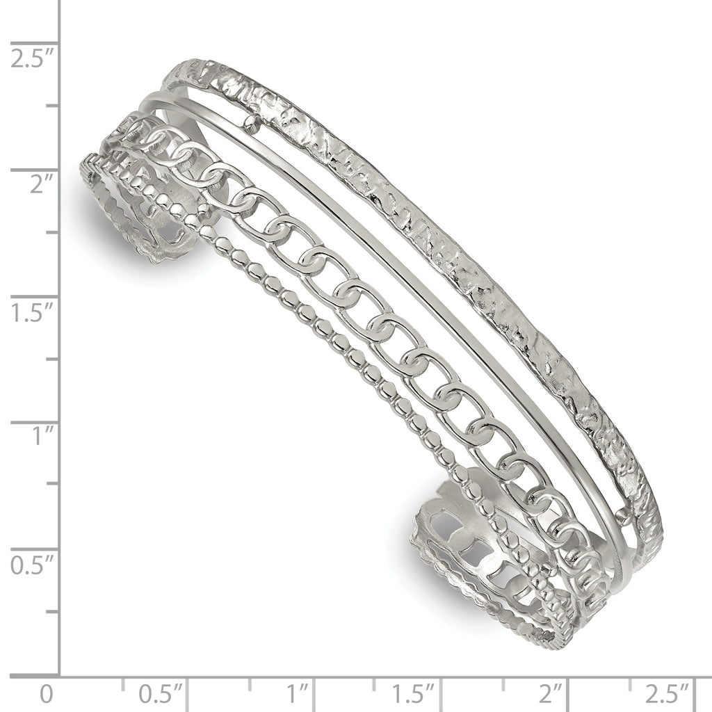 Polished Textured Stainless Steel Bangle Bracelet 15.6mm