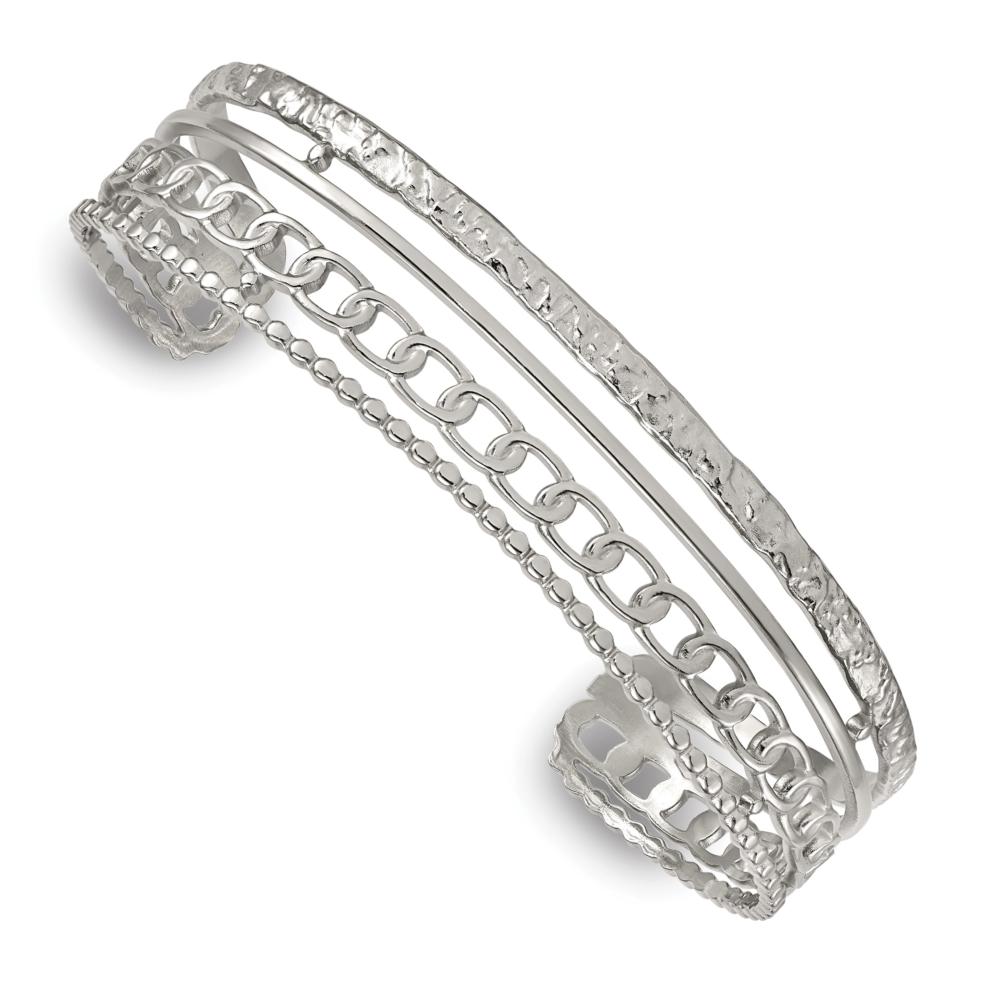Polished Textured Stainless Steel Bangle Bracelet 15.6mm Main image