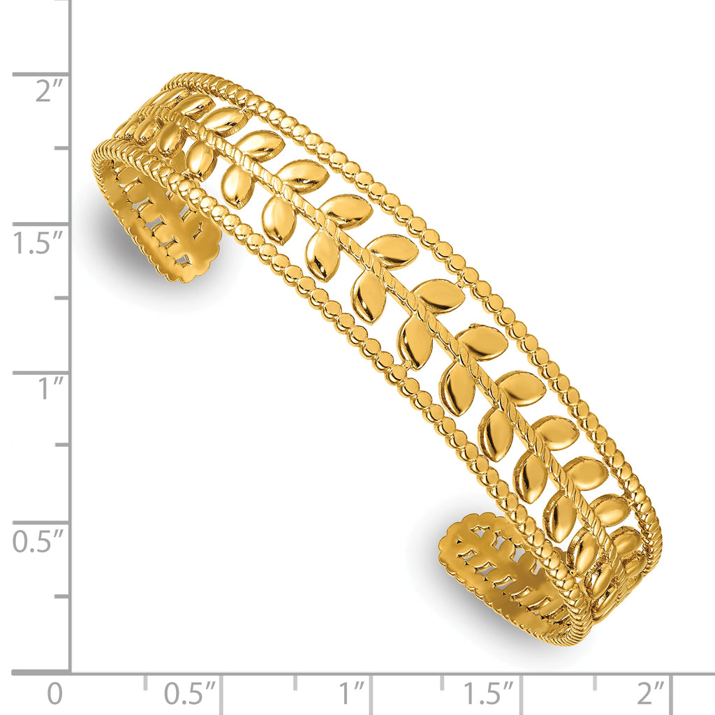 Gold-Tone Polished Leaf Stainless Steel Bangle Bracelet 12.25mm