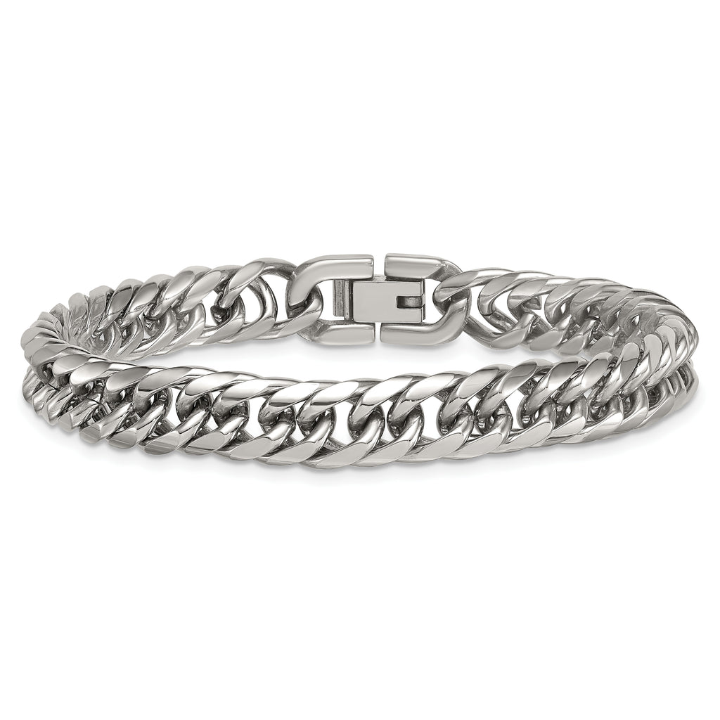 Polished Stainless Steel Cuban Chain Bracelet 9mm