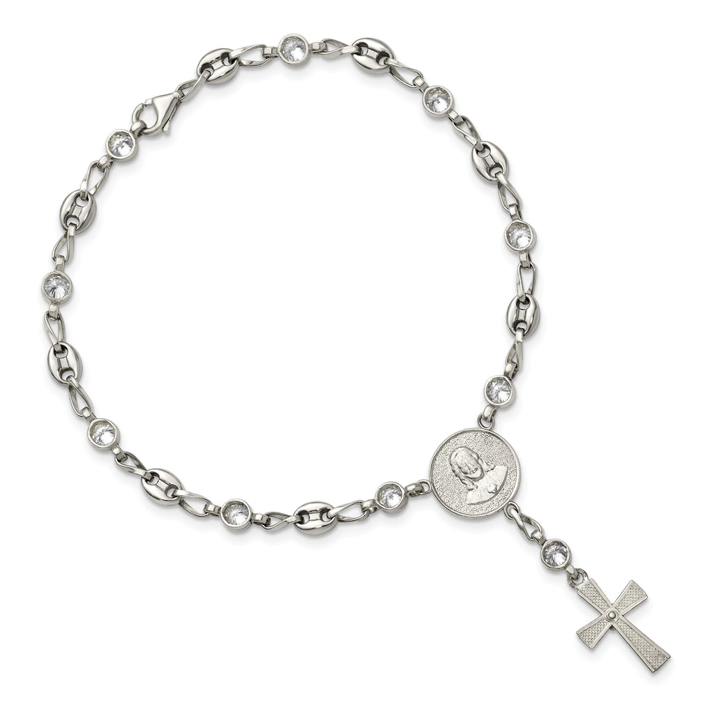 Polished Cubic Zirconia Stainless Steel Bracelet 4.35mm