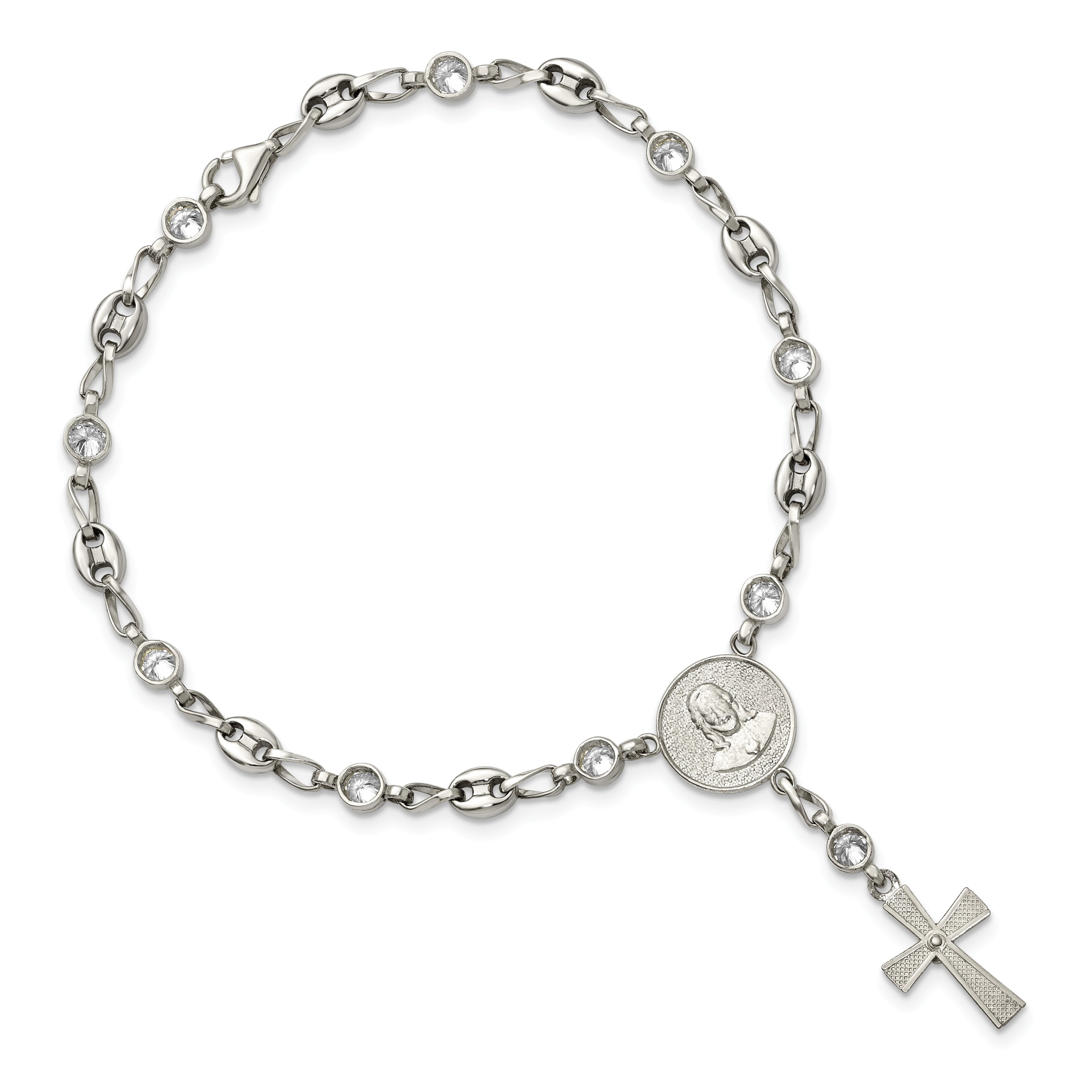 Polished Cubic Zirconia Stainless Steel Bracelet 4.35mm