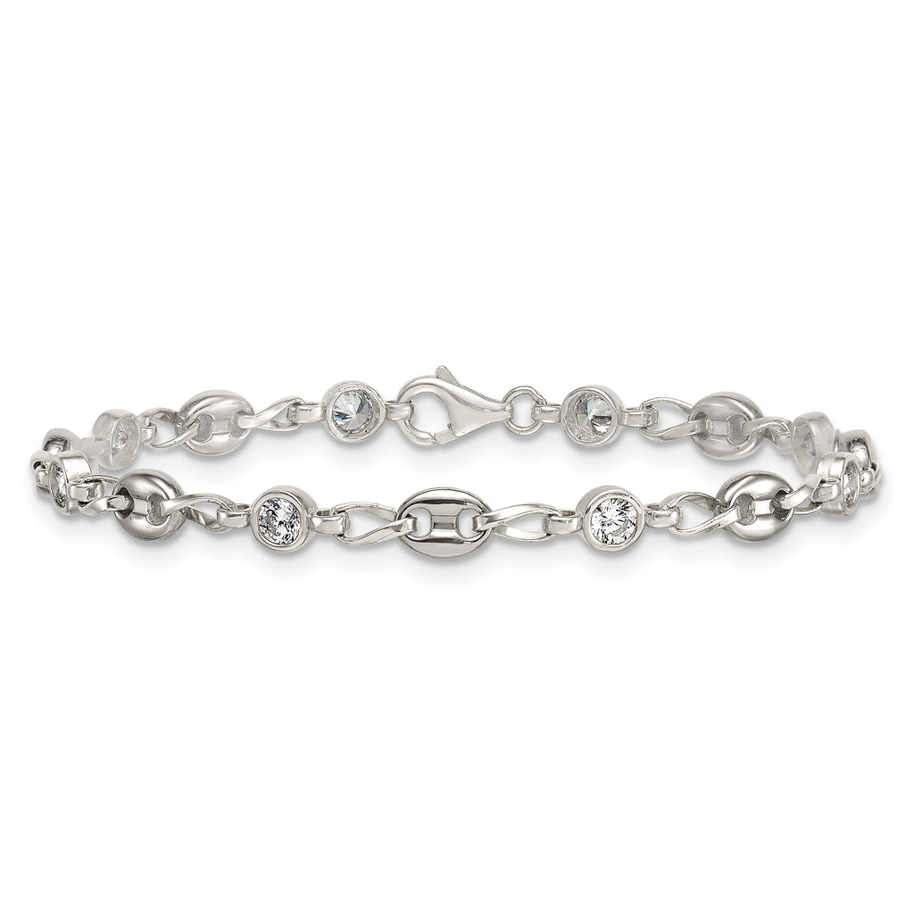 Polished Cubic Zirconia Anchor Stainless Steel Bracelet 4.35mm
