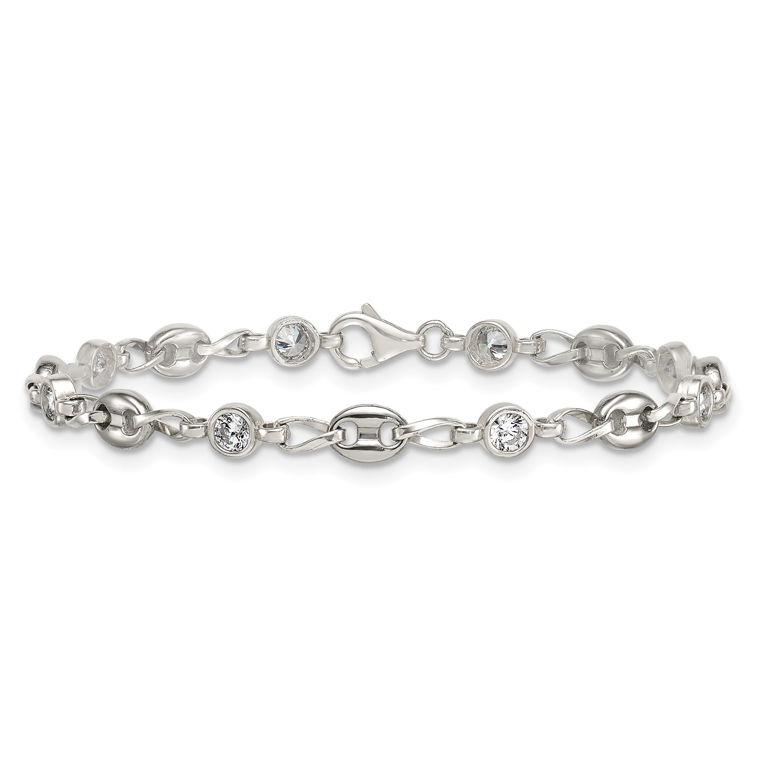 Polished Cubic Zirconia Anchor Stainless Steel Bracelet 4.35mm