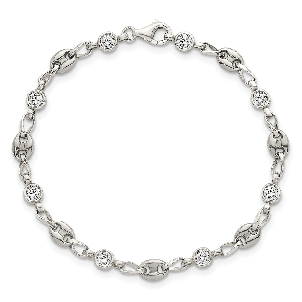 Polished Cubic Zirconia Anchor Stainless Steel Bracelet 4.35mm