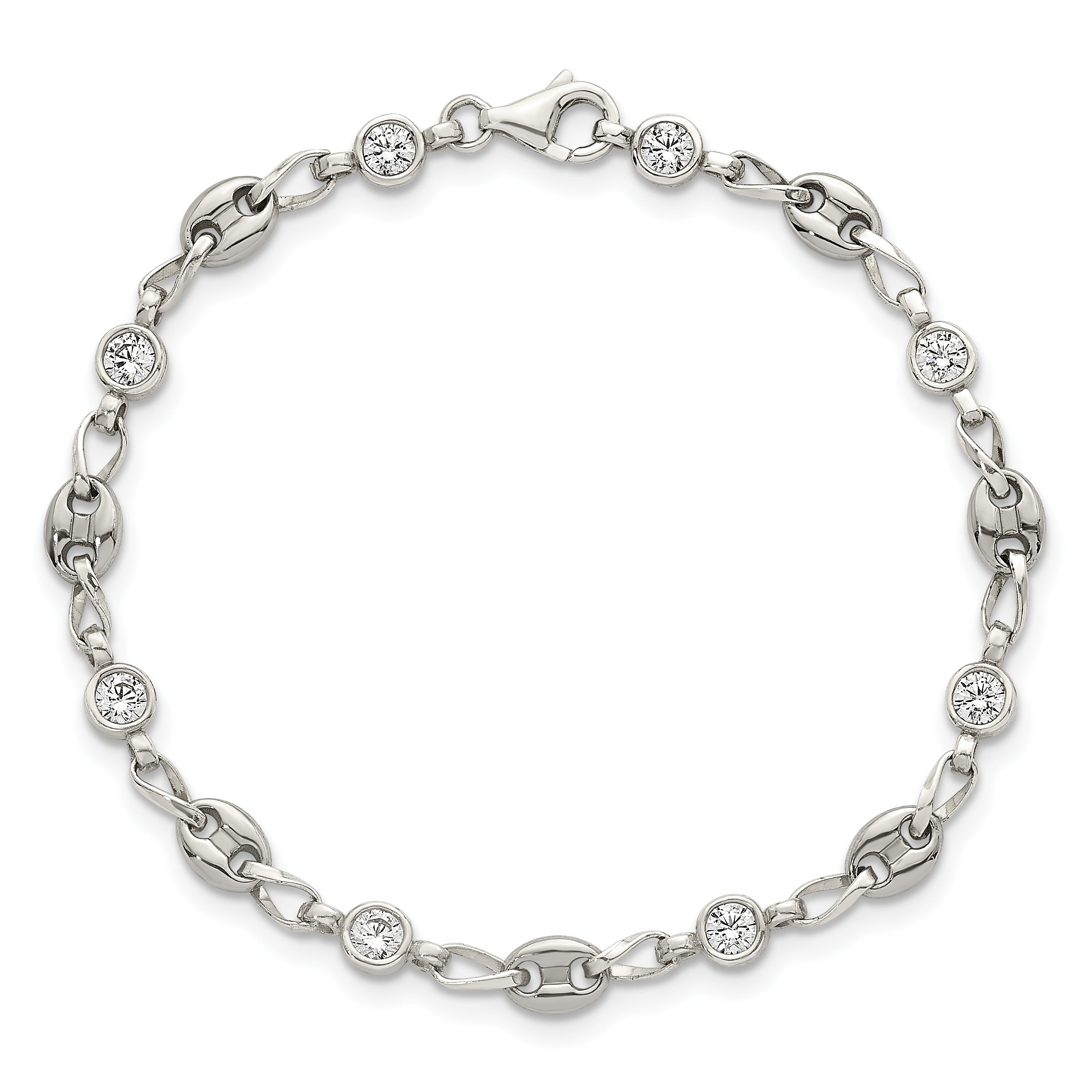 Polished Cubic Zirconia Anchor Stainless Steel Bracelet 4.35mm