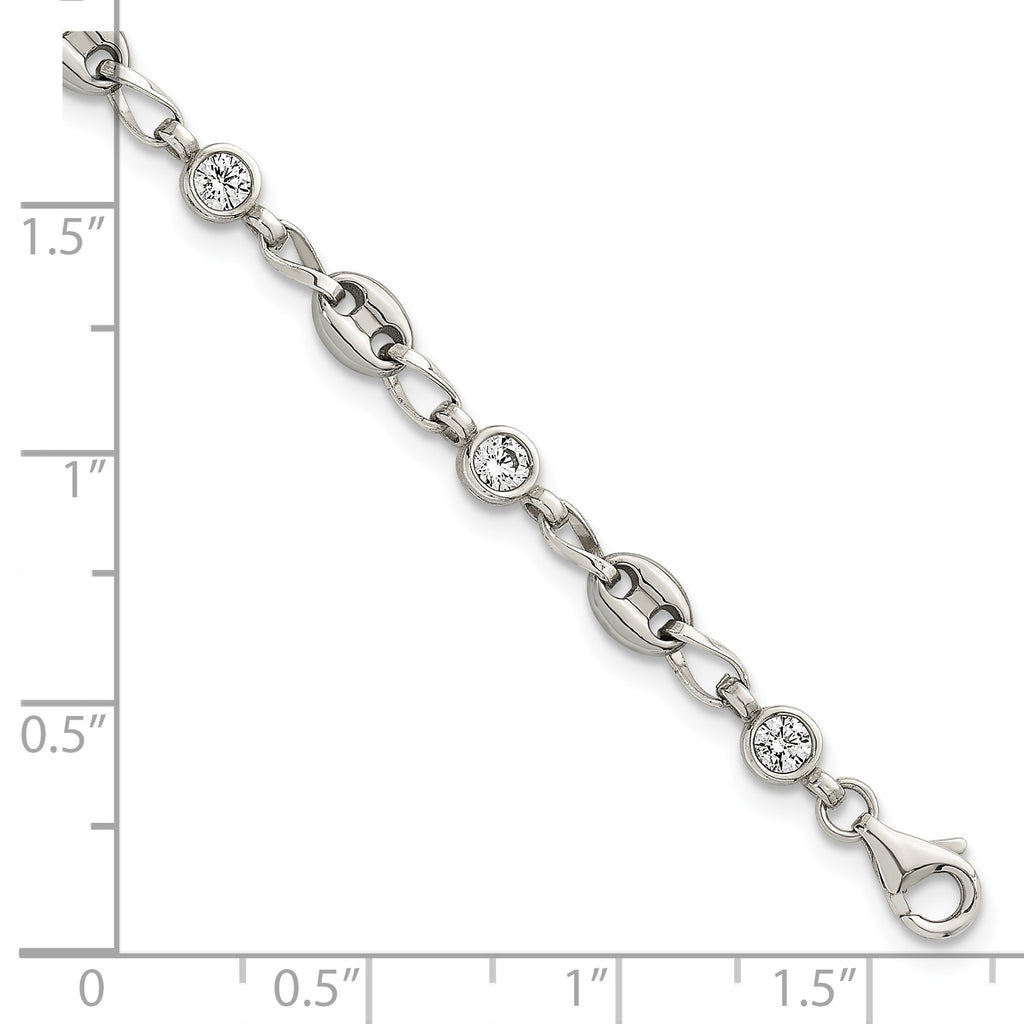 Polished Cubic Zirconia Anchor Stainless Steel Bracelet 4.35mm