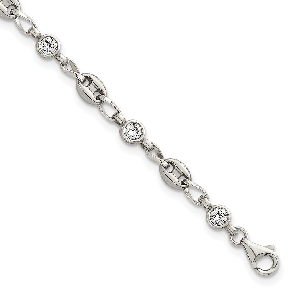 Polished Cubic Zirconia Anchor Stainless Steel Bracelet 4.35mm