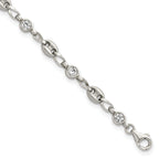 Polished Cubic Zirconia Anchor Stainless Steel Bracelet 4.35mm