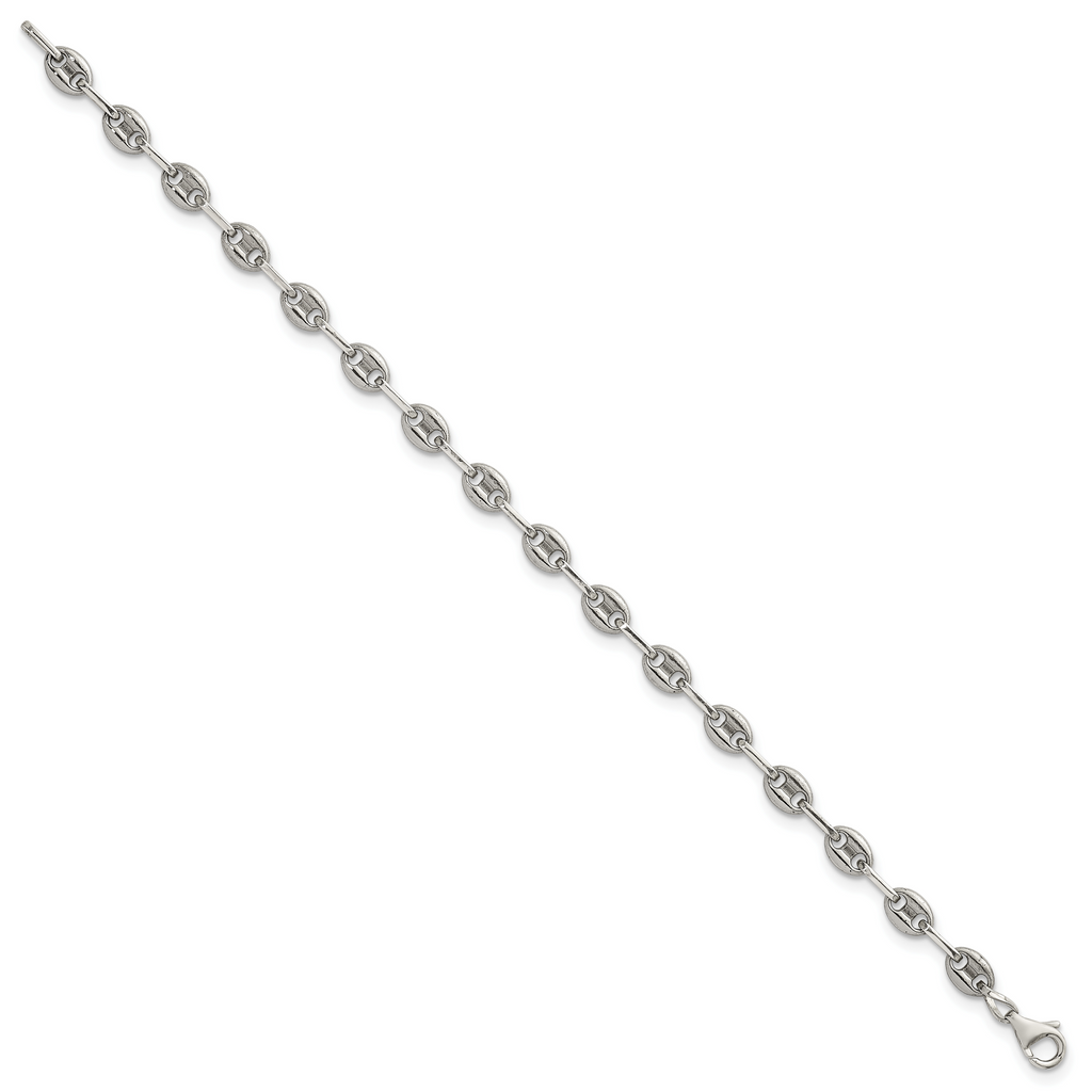 Polished Anchor Stainless Steel Paperclip Chain Bracelet 4.35mm