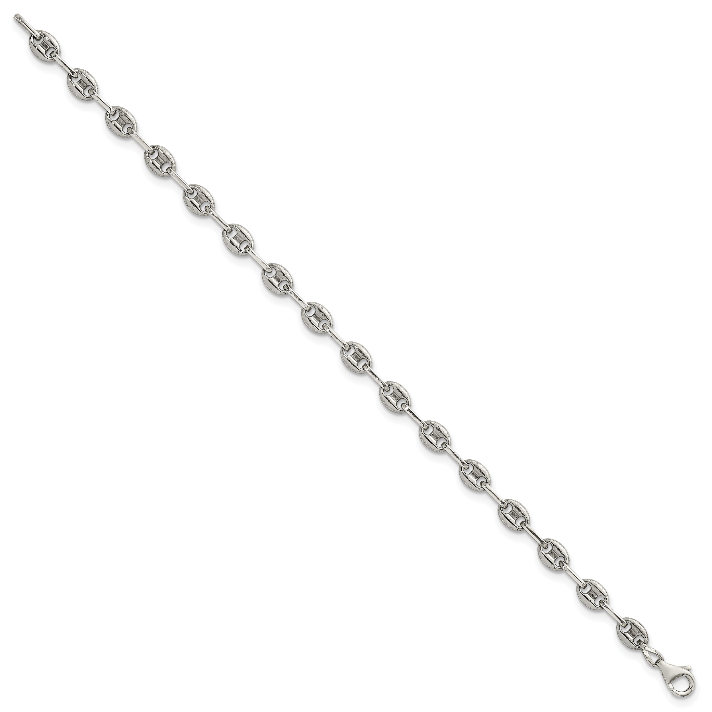Polished Anchor Stainless Steel Paperclip Chain Bracelet 4.35mm