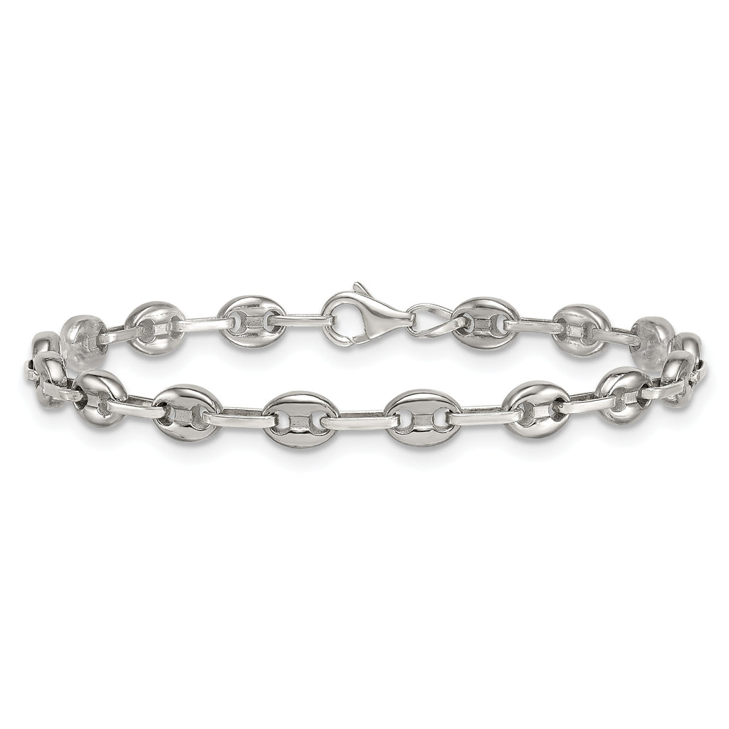 Polished Anchor Stainless Steel Paperclip Chain Bracelet 4.35mm