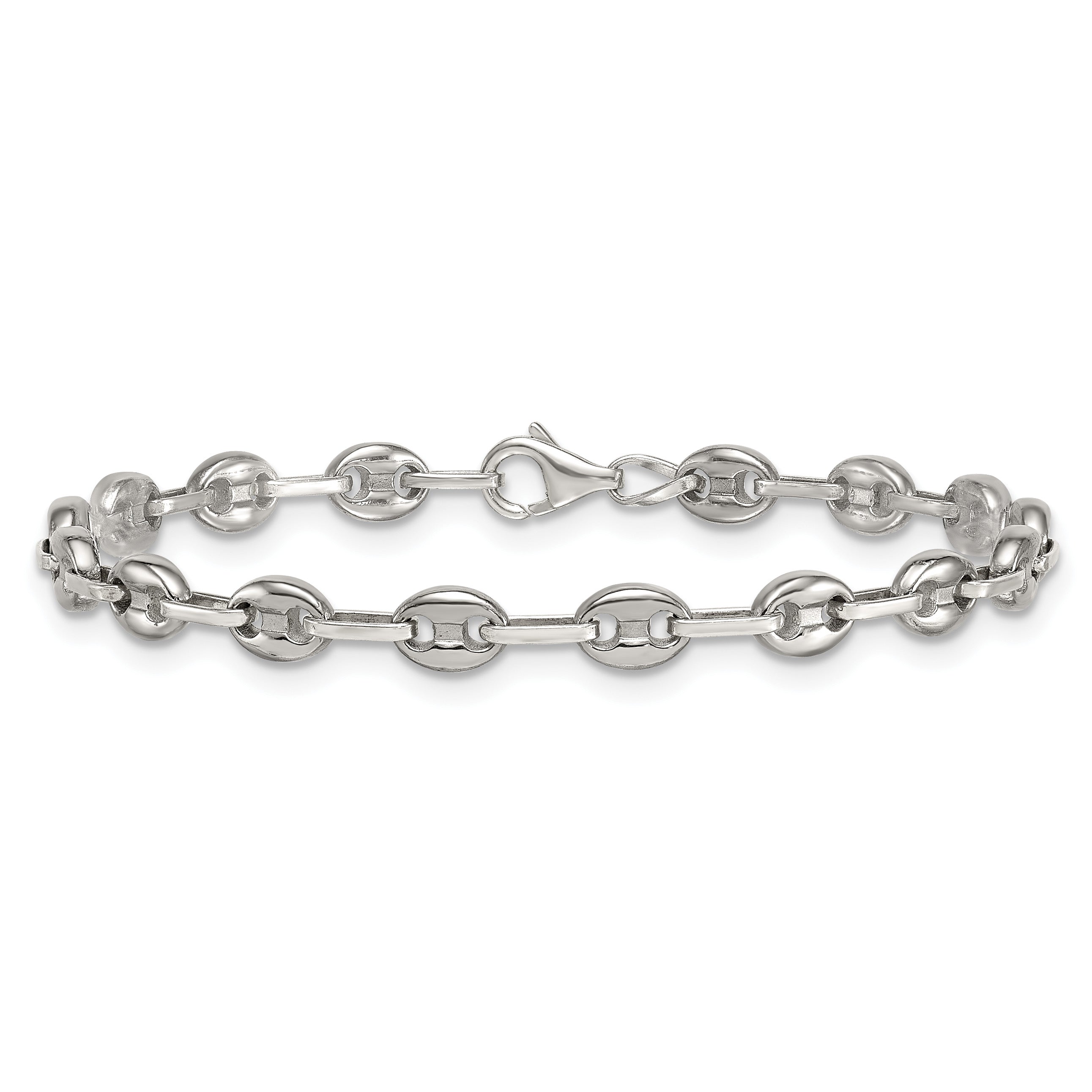 Polished Anchor Stainless Steel Paperclip Chain Bracelet 4.35mm