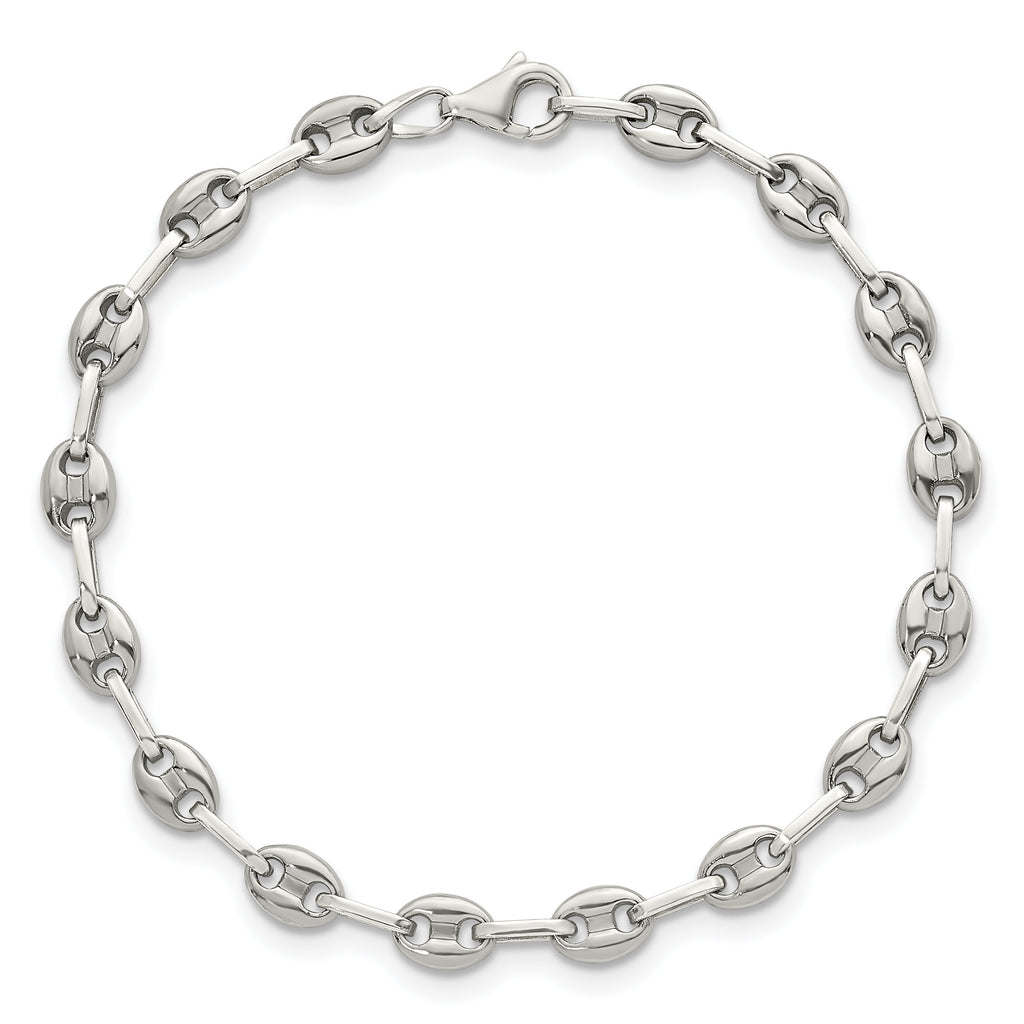 Polished Anchor Stainless Steel Paperclip Chain Bracelet 4.35mm