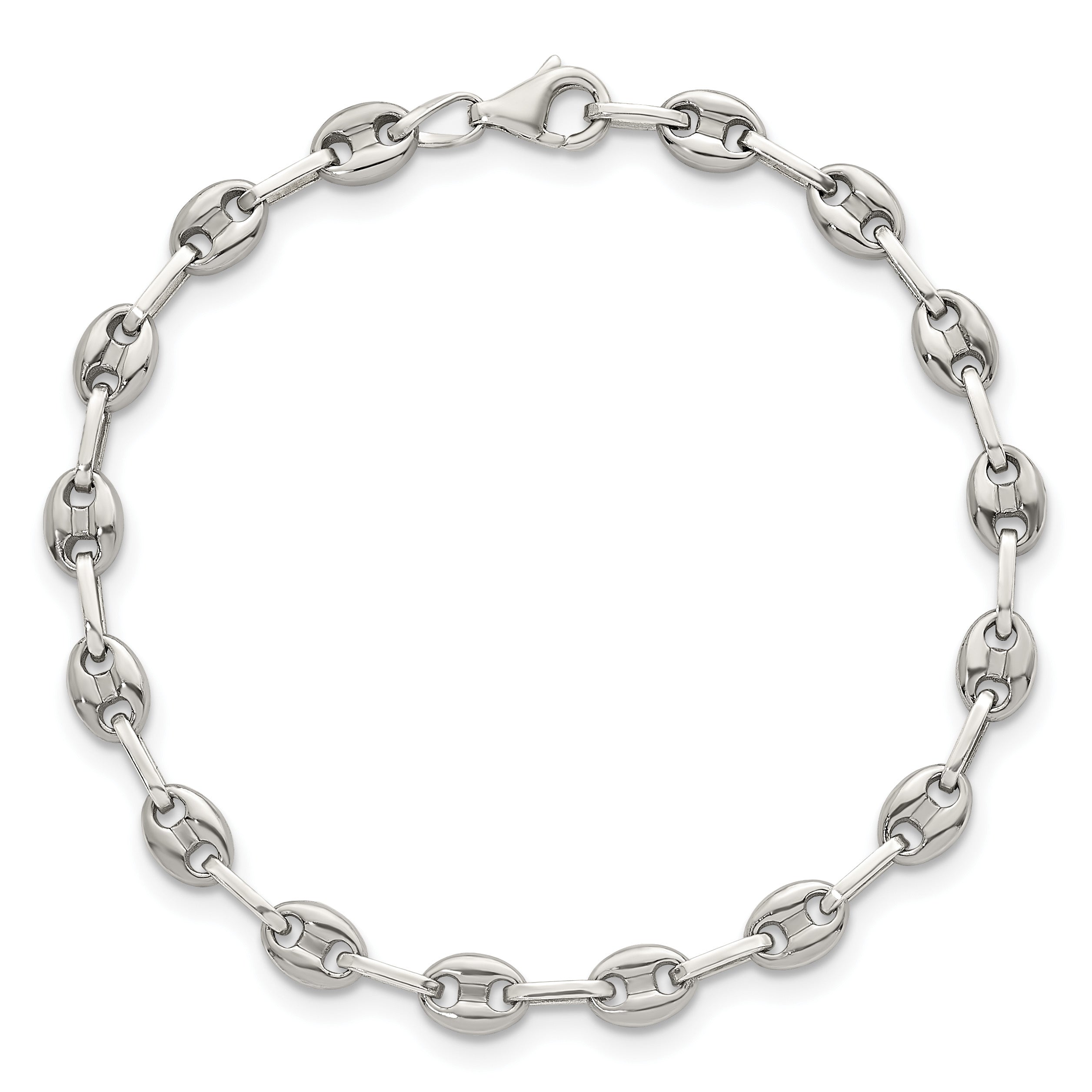 Polished Anchor Stainless Steel Paperclip Chain Bracelet 4.35mm