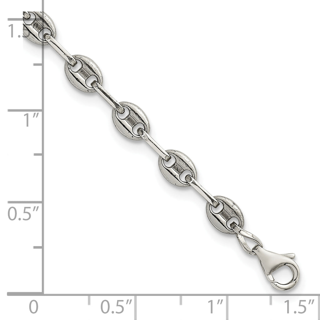 Polished Anchor Stainless Steel Paperclip Chain Bracelet 4.35mm