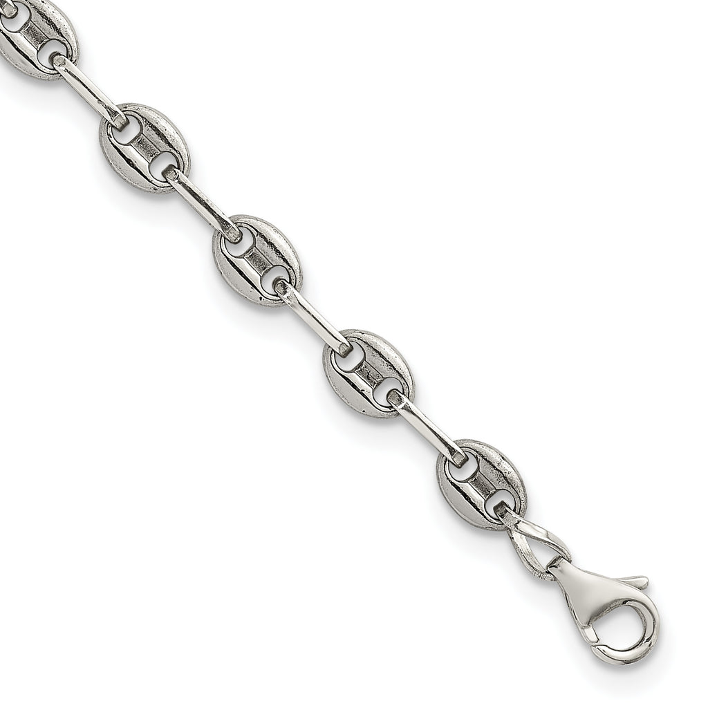 Polished Anchor Stainless Steel Paperclip Chain Bracelet 4.35mm
