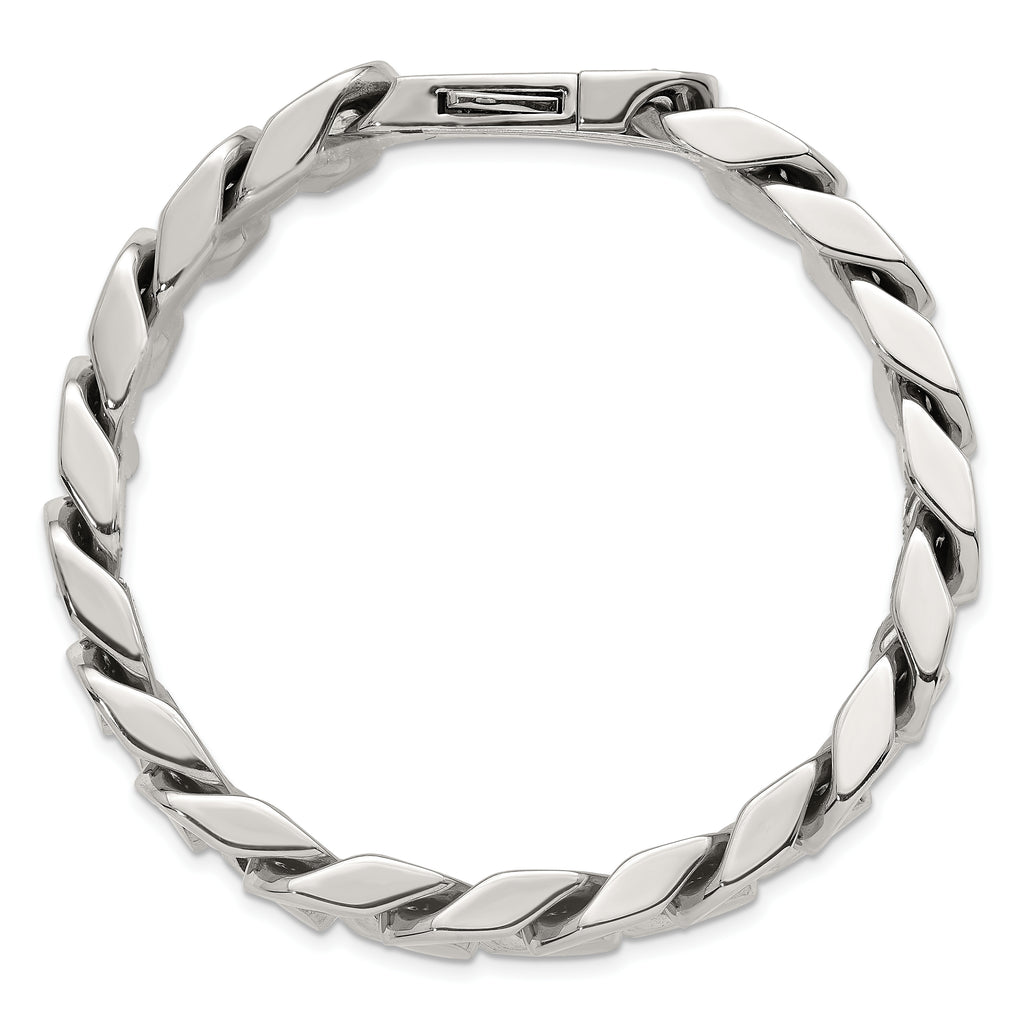 Polished Cubic Zirconia Stainless Steel Cable Chain Bracelet 12mm 8.5in