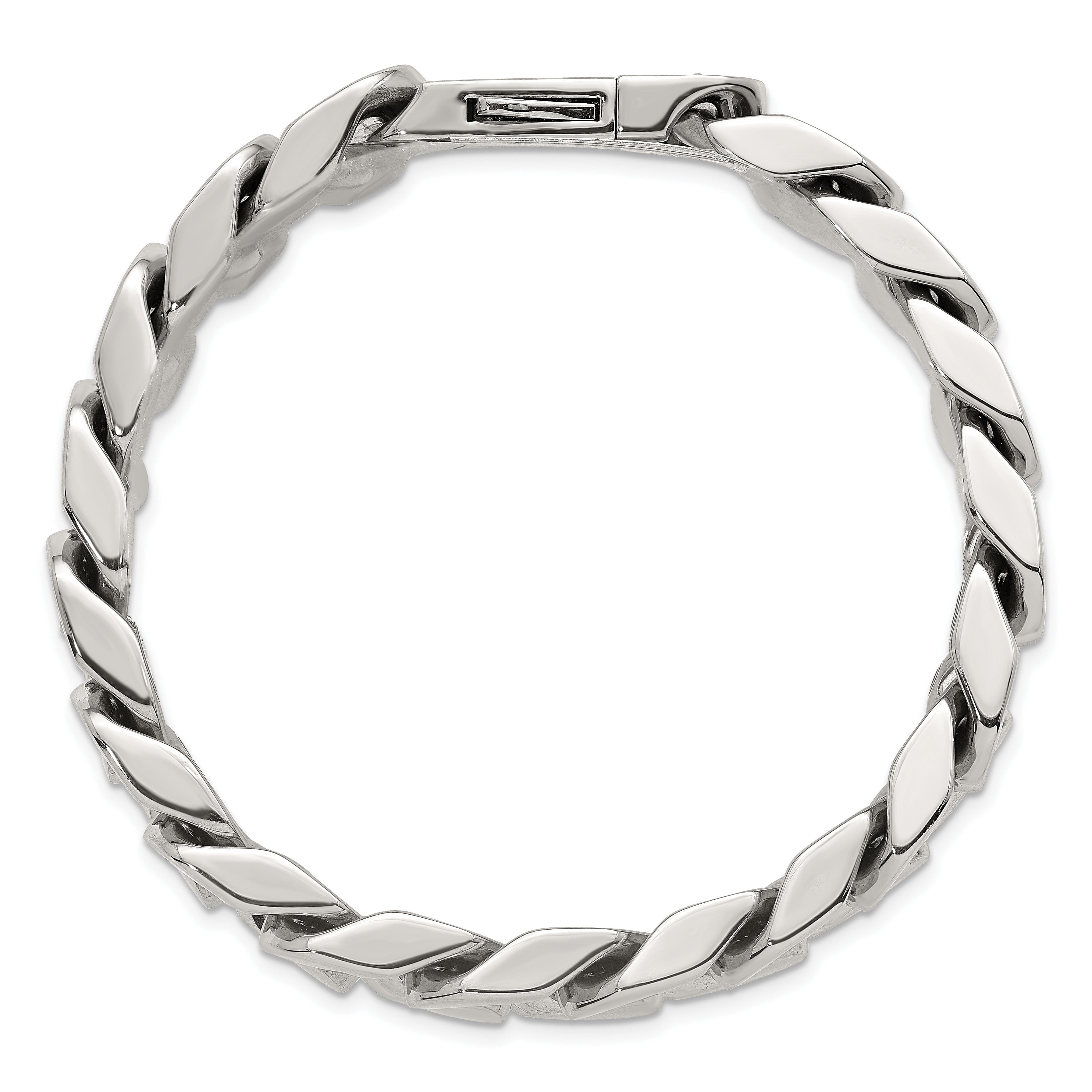 Polished Cubic Zirconia Stainless Steel Cable Chain Bracelet 12mm 8.5in