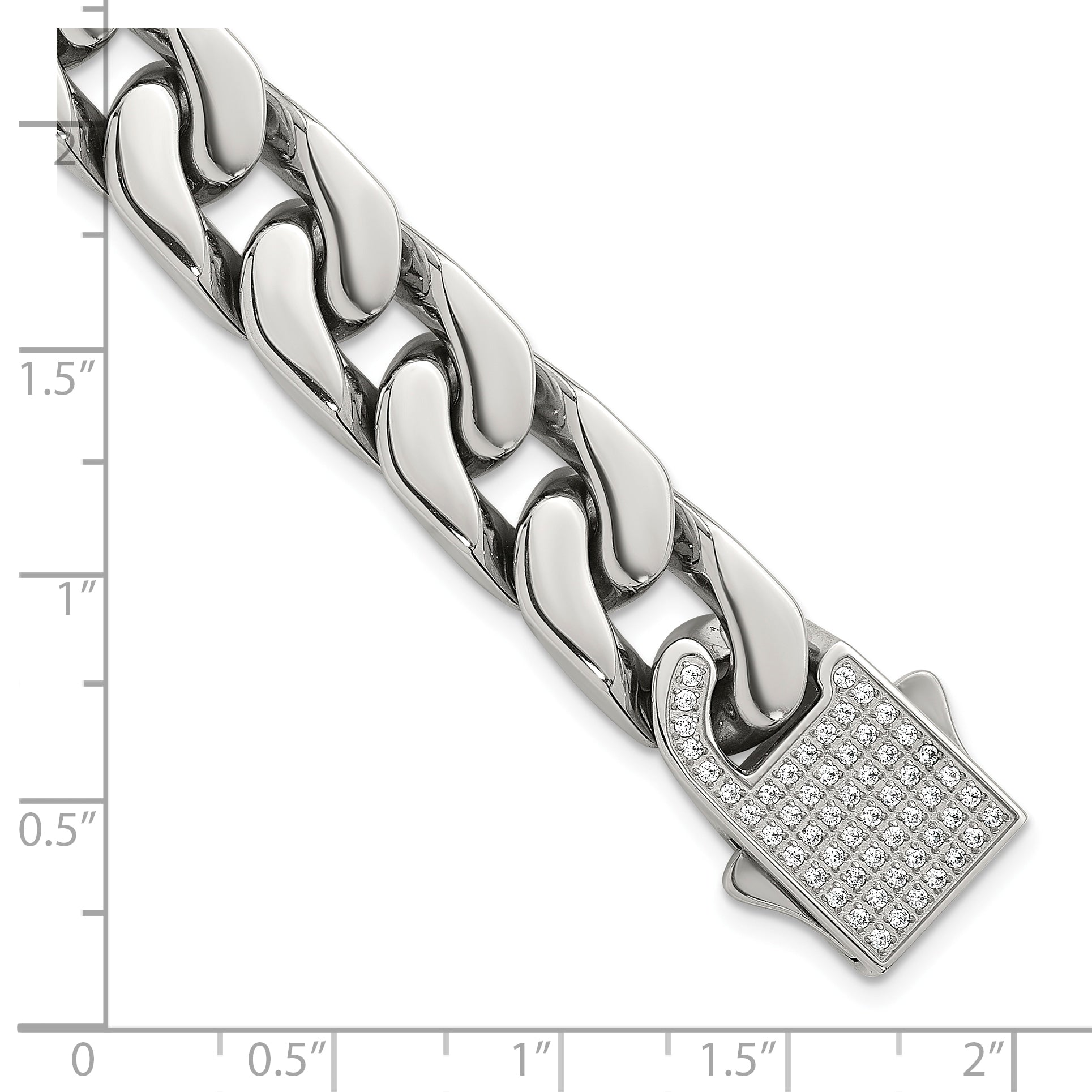 Polished Cubic Zirconia Stainless Steel Cable Chain Bracelet 12mm 8.5in