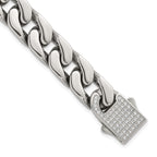 Polished Cubic Zirconia Stainless Steel Cable Chain Bracelet 12mm 8.5in