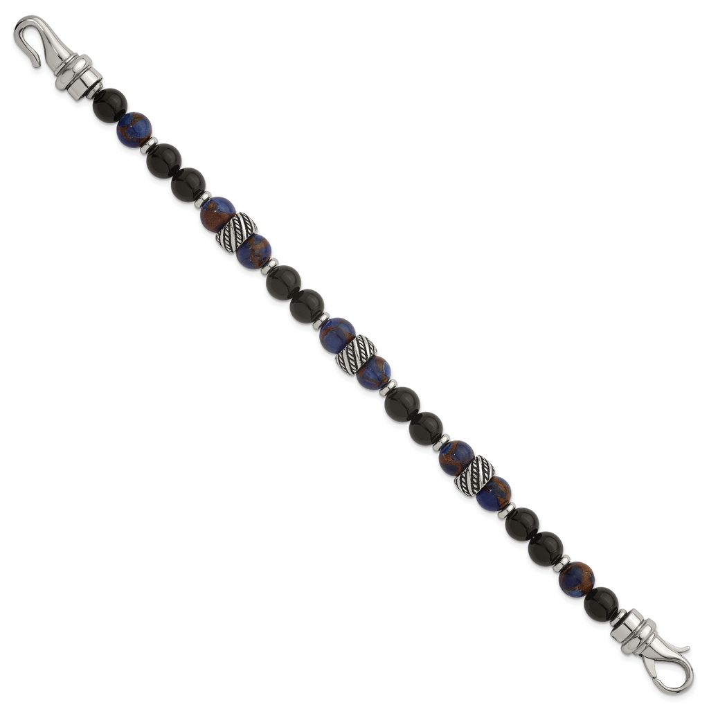 Antiqued Multi-color Onyx Stainless Steel Bracelet