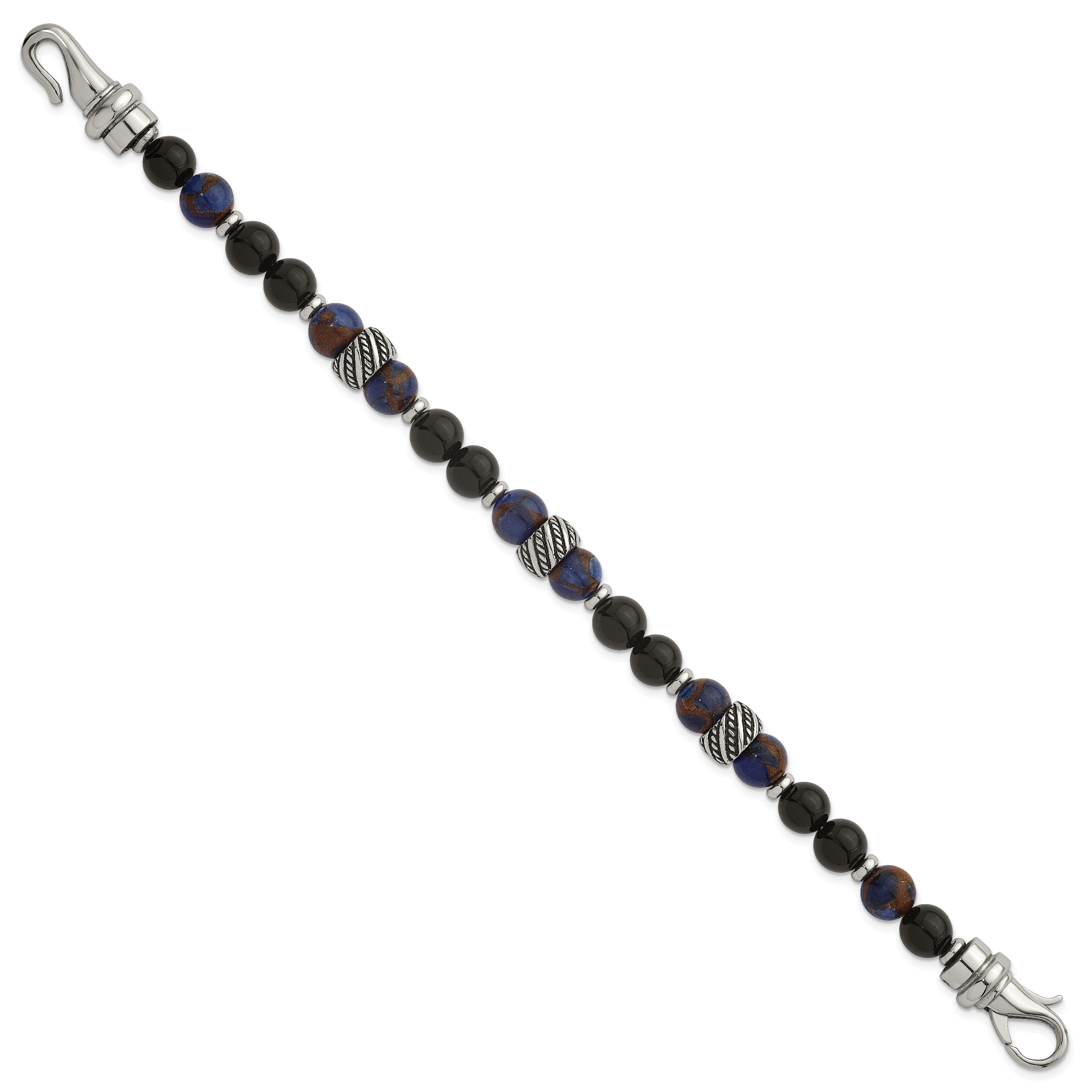 Antiqued Multi-color Onyx Stainless Steel Bracelet