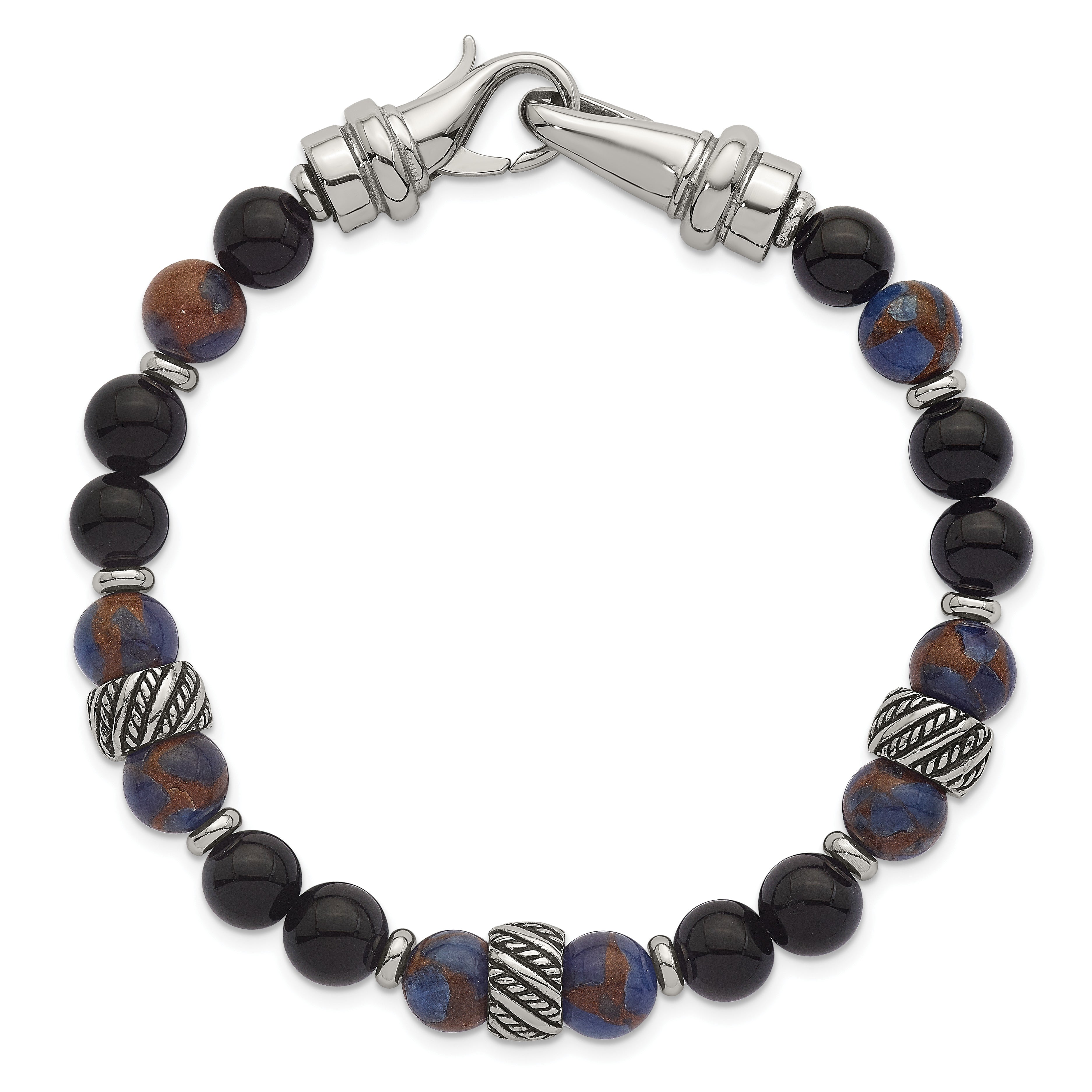 Antiqued Multi-color Onyx Stainless Steel Bracelet