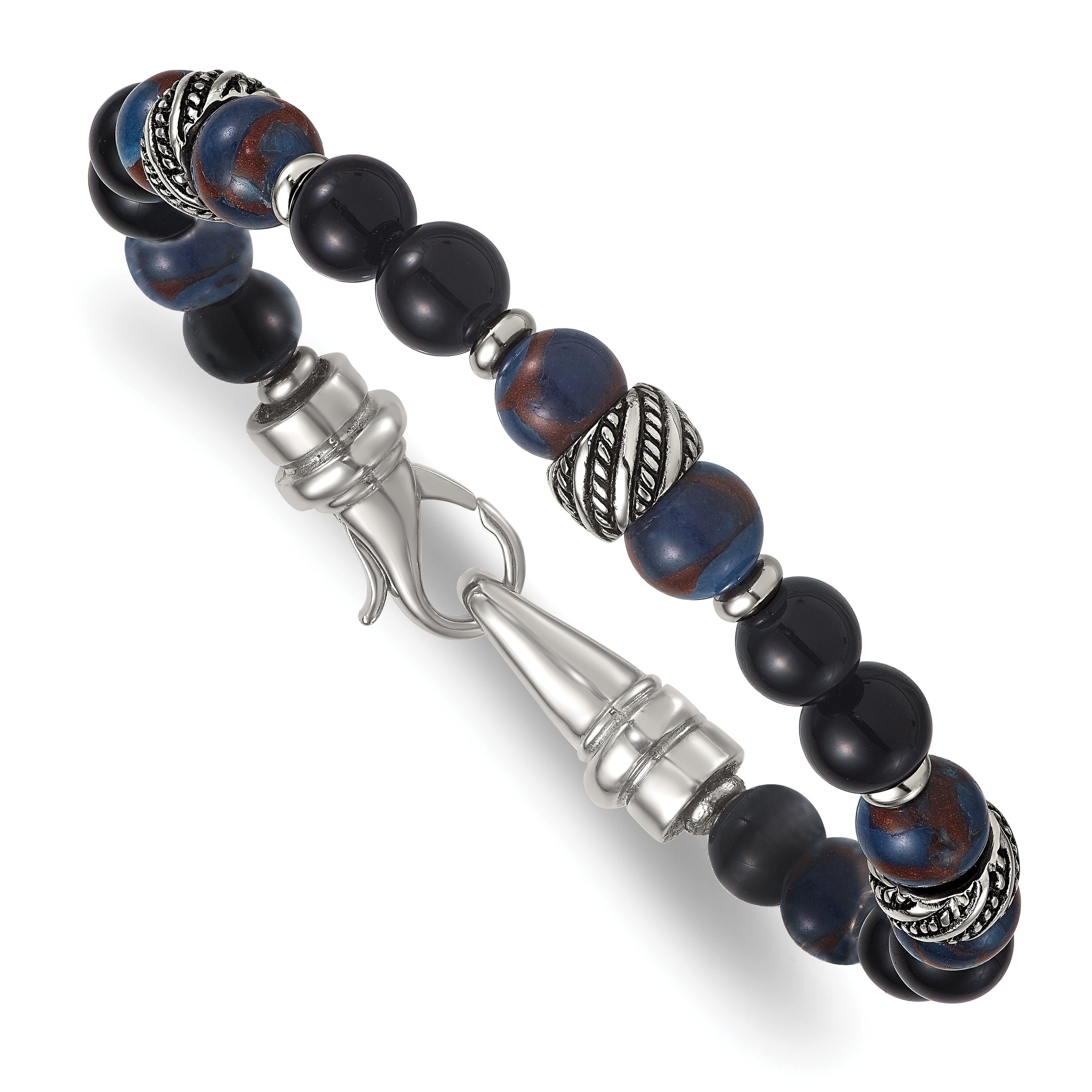 Antiqued Multi-color Onyx Stainless Steel Bracelet Main image