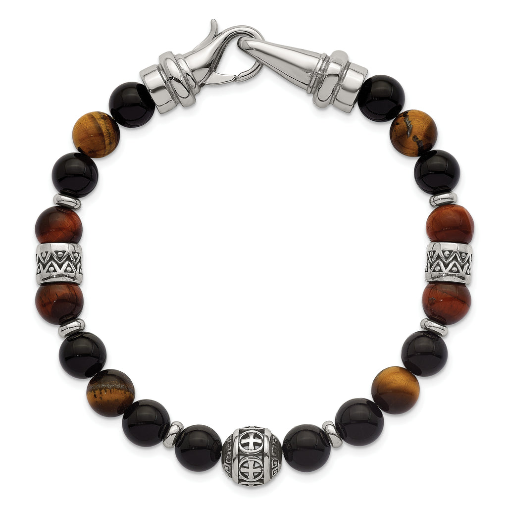Polished Black Onyx Stainless Steel Bracelet