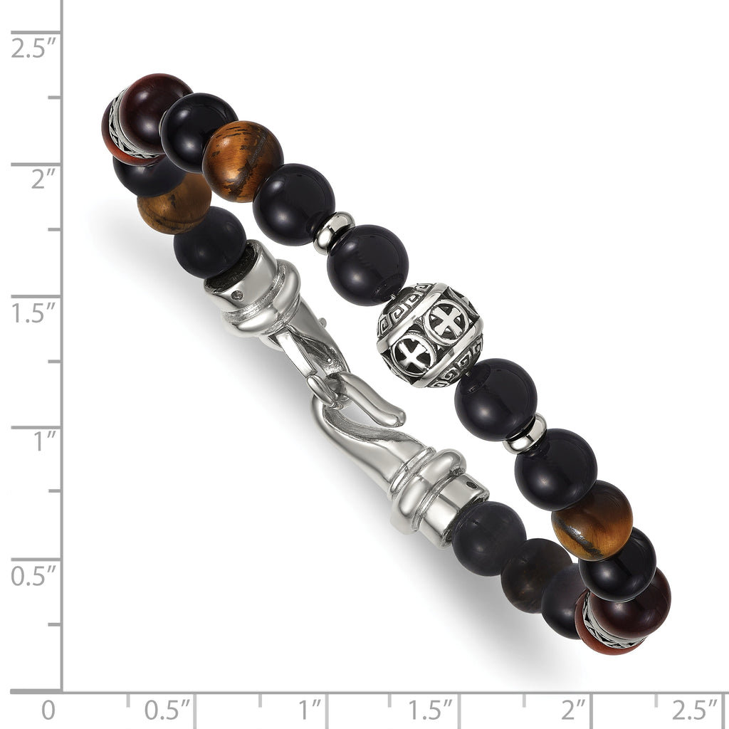 Polished Black Onyx Stainless Steel Bracelet