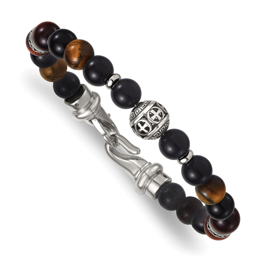 Polished Black Onyx Stainless Steel Bracelet