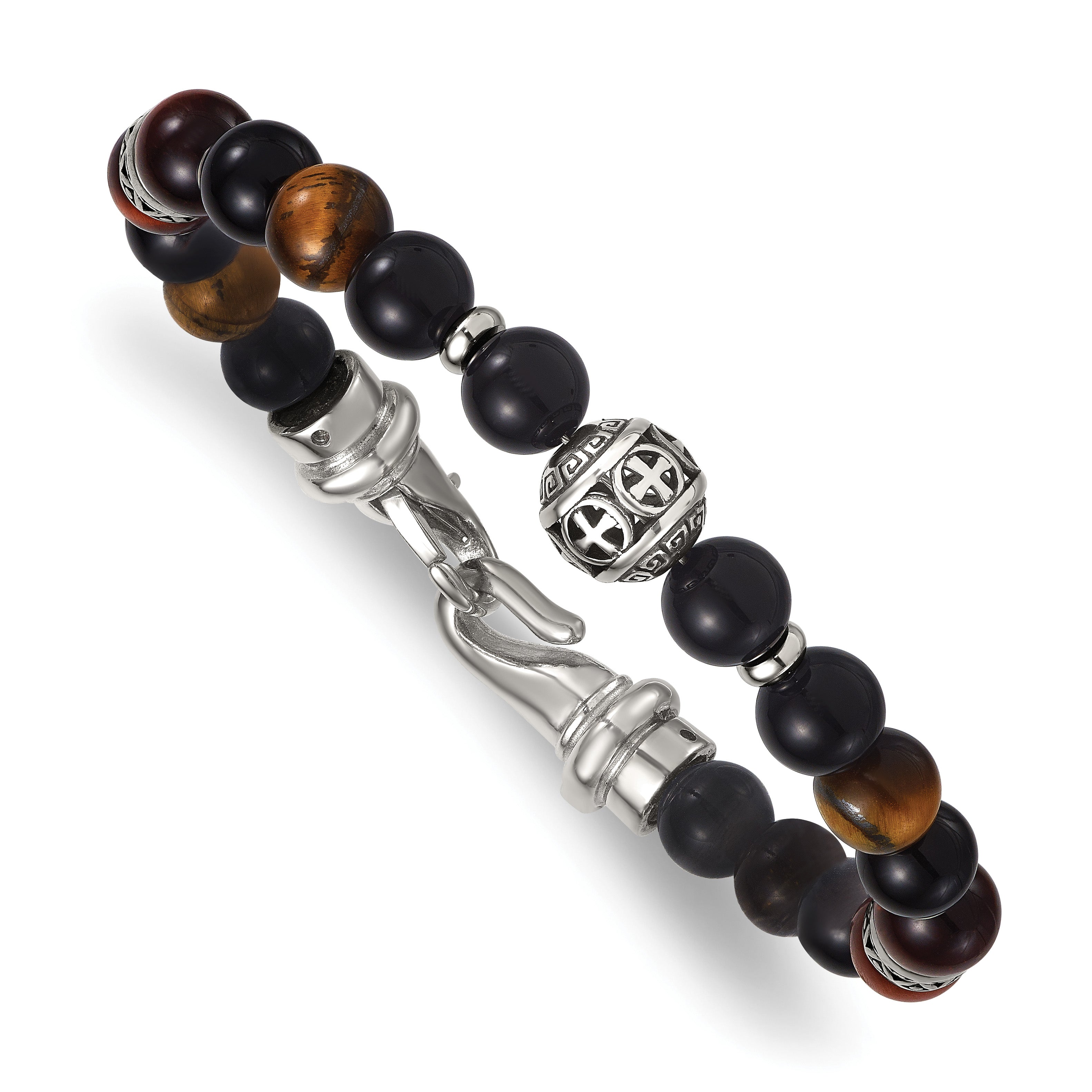 Polished Black Onyx Stainless Steel Bracelet