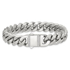 Polished Cubic Zirconia Stainless Steel Curb Chain Bracelet 12mm