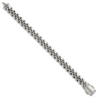 Polished Cubic Zirconia Stainless Steel Curb Chain Bracelet 12mm 8.25in