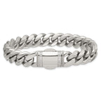 Polished Cubic Zirconia Stainless Steel Curb Chain Bracelet 12mm 8.25in