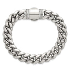 Polished Cubic Zirconia Stainless Steel Curb Chain Bracelet 12mm 8.25in