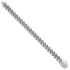 Polished Cubic Zirconia Cross Stainless Steel Curb Chain Bracelet 12mm