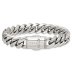 Polished Cubic Zirconia Cross Stainless Steel Curb Chain Bracelet 12mm