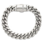 Polished Cubic Zirconia Cross Stainless Steel Curb Chain Bracelet 12mm