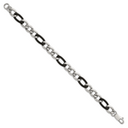 Polished Black Stainless Steel Figaro Chain Bracelet 9.3mm